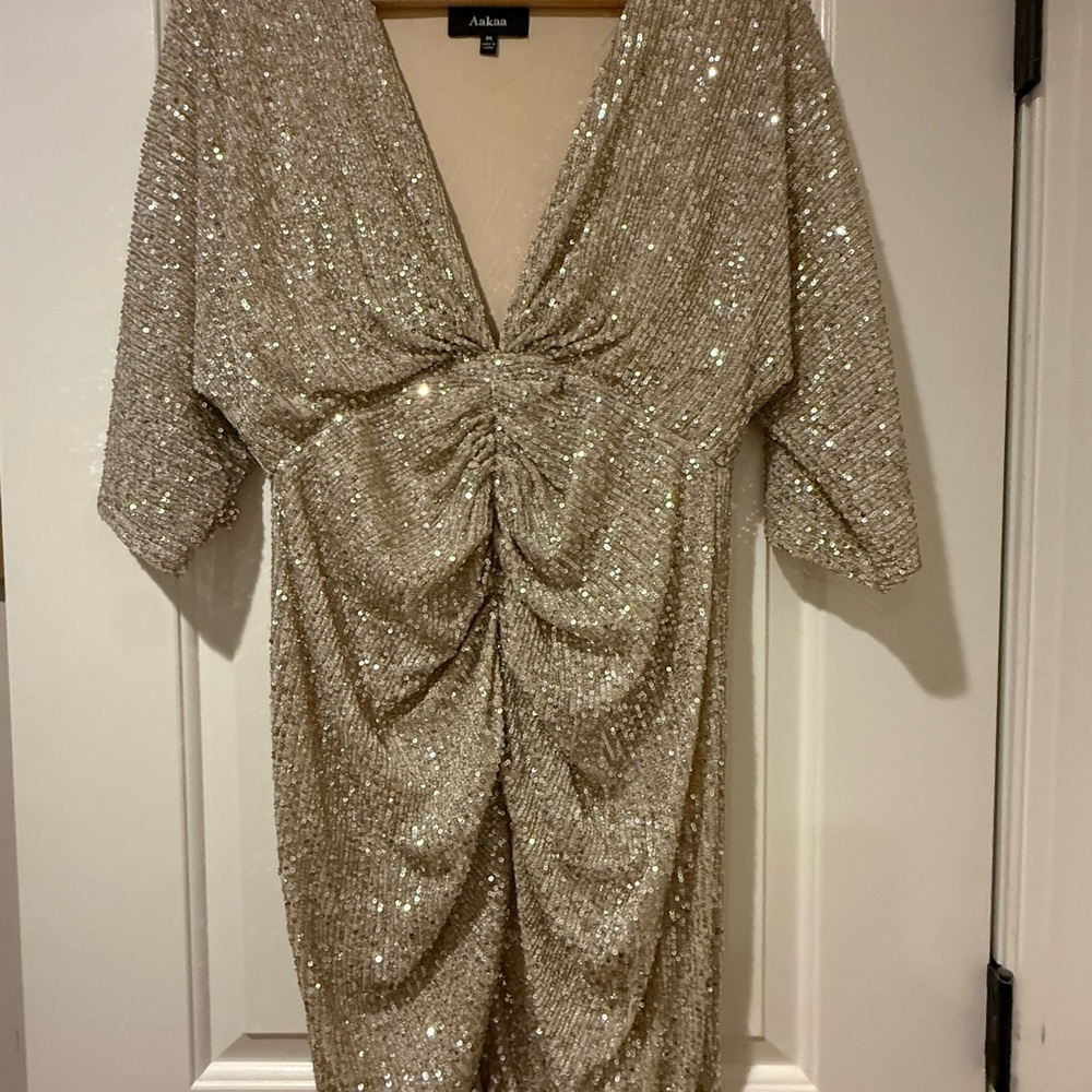 Aakaa Gold Sequin Mini Dress